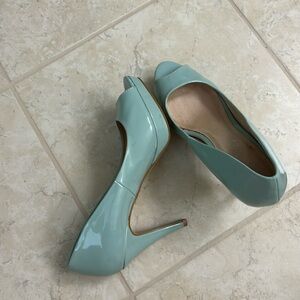 Aldo patent leather peep toe pumps